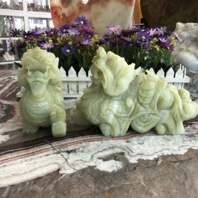 Cặp Tỳ Hưu phong thủy đá ngọc Onyx - Dài 25 cm