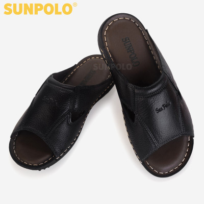 Dép nam quai ngang da bò đế cao su DQN020 phiên bản đen