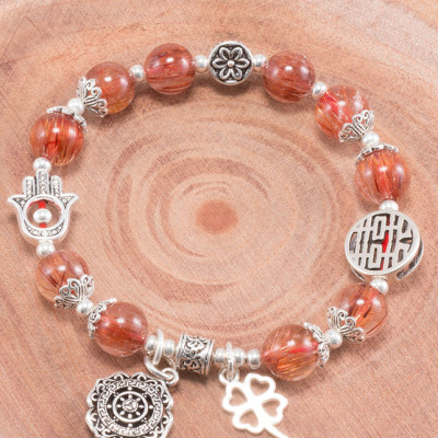 Vòng Tay Đá Thạch Anh Tóc Đỏ Đồng Trục Phối Charm Bạc (8mm) Ngọc Quý Gemstones