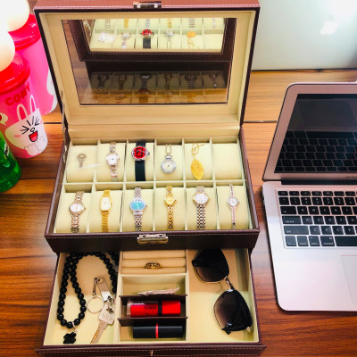 Hộp đựng đồng hồ và trang sức 2 tầng SAIKE SAIKE mã S223 màu nâu