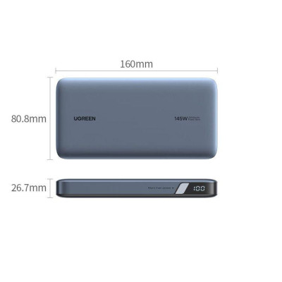 Ugreen UG90597PB205TK 25000mAh 145W Sạc dự phòng kèm cáp USB-C 0.5M có LCD gồm 2 cổng USB-C và 1 cổng USB-A hổ trợ sạc nhanh - HÀNG CHÍNH HÃNG