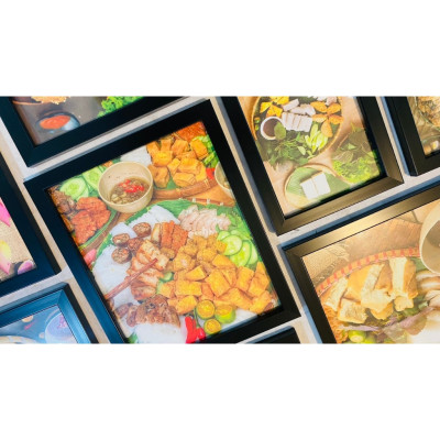 Bộ 11 khung ảnh treo tường trang trí decor quán bún đậu mắm tôm  kèm đinh treo