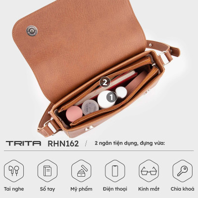 Túi Trita ( Thời trang nữ dáng hộp nắp gập bo tròn viền size 23 - Túi đeo chéo da RHN162 )