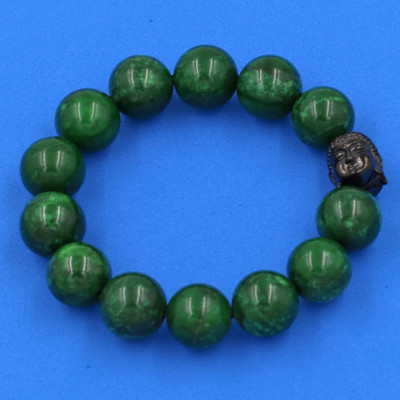 Vòng đeo tay Cẩm Thạch Đông Ninh 14 ly cẩn hạt Phật A Di Đà inox đen VCTDNNLE14