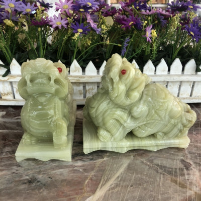 Cặp Tỳ Hưu phong thủy đá ngọc Onyx có đế - Dài 15 cm