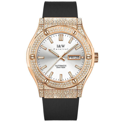 Đồng hồ nam chính hãng IW CARNIVAL IW55851G-48 Viền vàng, Kính sapphire,chống nước 50m,máy cơ Automatic,dây cao su xịn
