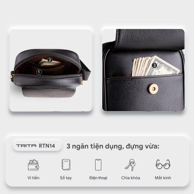 Túi Trita ( Thời trang nam phối nắp gập - Túi đeo chéo da RTN14 )
