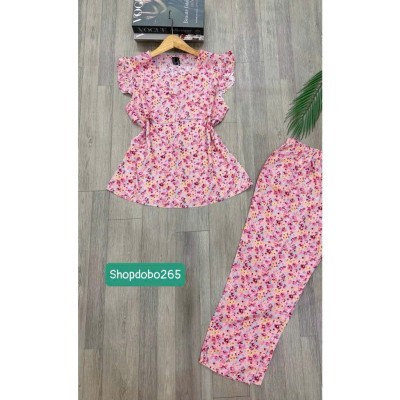  Đồ bộ nữ,đồ ngủ mặc nhà lửng 9 tấc áo 2 lớp tay cánh tiên vải lanh BL 42 họa tiết dễ thương size 51-65kg.