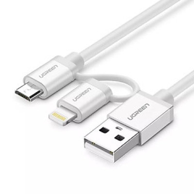 Ugreen UG30669US165TK 1M màu Bạc Cáp sạc đa năng USB sang MicroUSB + Lightning - HÀNG CHÍNH HÃNG