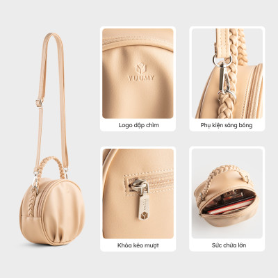 Túi Yuumy ( Thời trang nữ thiết kế nhún dáng tròn size 19 - Túi đeo chéo da Seasand YN264 )