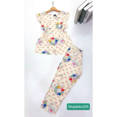 Đồ bộ nữ,đồ ngủ mặc nhà lửng 9 tấc tay cánh tiên vải lanh BL 57 họa tiết dễ thương size 51-70kg.