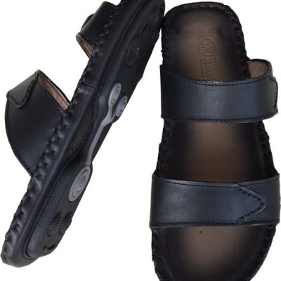 Dép nam quai ngang TRƯỜNG HẢI  đế âm dép hai quai da bò thật cao cấp mặt đê cao su chống mòn không trơn THQN611 