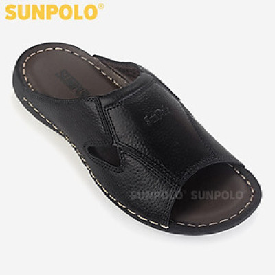 Dép nam quai ngang da bò đế cao su DQN020 phiên bản đen