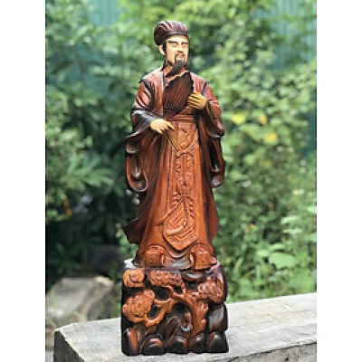 Tượng khổng minh gia cát lượng bằng gỗ hương làm mầu giả cổ kt 60×16×15cm