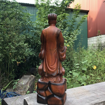 Tượng khổng minh gia cát lượng bằng gỗ hương làm mầu giả cổ kt 60×16×15cm