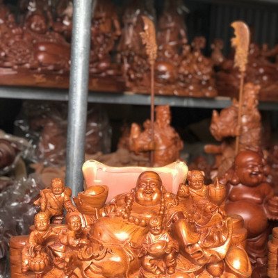 Tượng phật di lặc ngũ phúc bằng gỗ hương đá kt 60×30×27cm