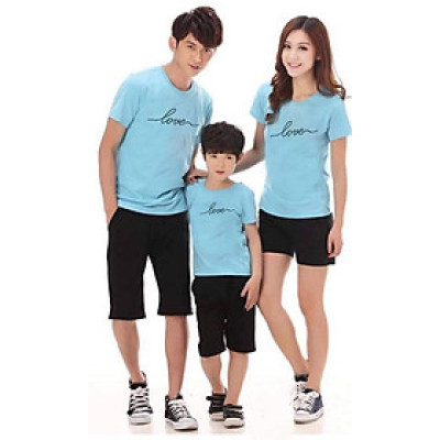 Đồ gia đình quần đen áo xanh in họa tiết Love nhẹ nhàng nhưng đầy lãng mạn ( giá 1 bộ gồm 1 quần + 1 áo)