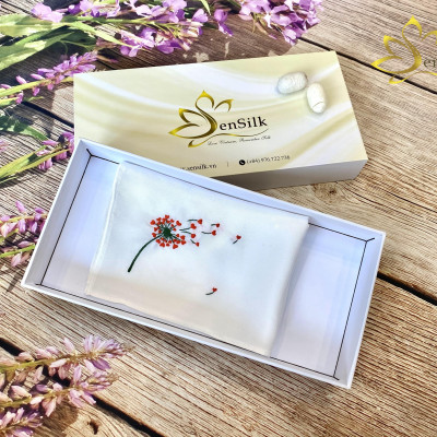 Khăn Lụa Thêu Tay Thêu Hoa Bồ Công Anh SenSilk - Quà Kỷ Yếu Siêu Cute, Embroidery Silk made in Vietnam 35 x 35 CM