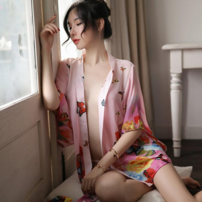 Áo choàng kimono xuyên thấu đồ ngủ gợi cảm phối ren sang trọng