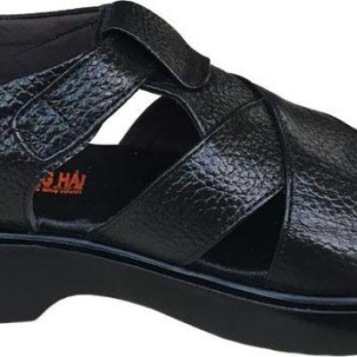Dép sandal nam Trường Hải da bò cao cấp mềm mại không bong tróc màu đen đế PU siêu nhẹ cao 5cm SDN001