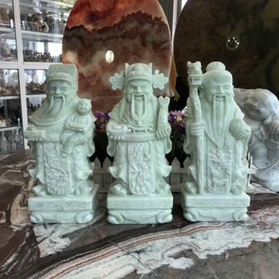 Bộ tượng Tam Đa Phúc Lộc Thọ đá cẩm thạch trắng xanh - Cao 30cm