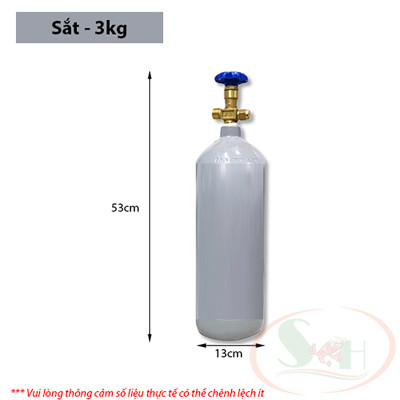 Bình co2 thủy sinh sắt thép 2kg / 3kg van xả an toàn bể thủy sinh cá tép cảnh