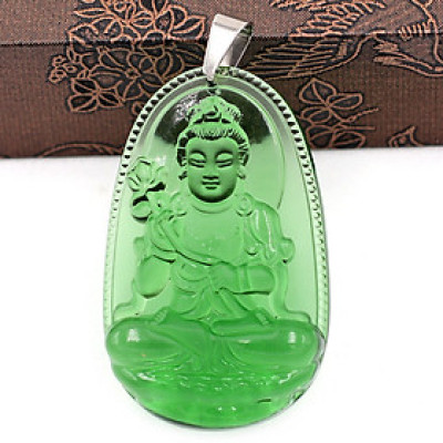 Mặt dây chuyền Đại Thế Chí Bồ Tát thủy tinh xanh lá 3.6cm - phật bản mệnh tuổi Ngọ - Mặt size nhỏ