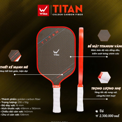 Vợt Pickleball Tian Wi-ka với mặt vợt Titanium vàng siêu bền, kiểm soát bóng tốt - bảo hành 3 tháng