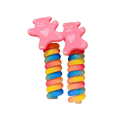 Dây Cột Tóc Dạng Lò Xo Xoắn Tạo Kiểu Màu Cầu Vồng Có Đính Hoa