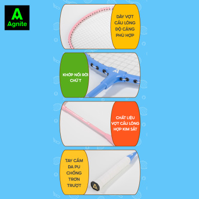 Bộ 2 vợt cầu lông TRẺ EM - HỌC SINH cao cấp Agnite chính hãng, nhẹ, bền, đẹp - tặng kèm hộp cầu, túi cầu và quấn cán vợt
