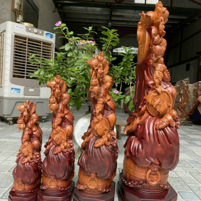 Tượng phật di lặc ngũ phúc bằng gỗ hương đá làm mầu giả cổ kt 40×15×11cm