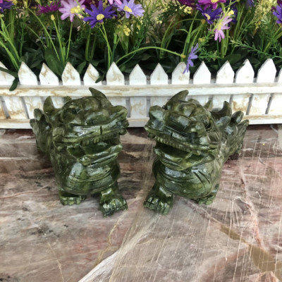 Cặp Tỳ Hưu phong thủy đá ngọc Ấn Độ - Dài 17 cm