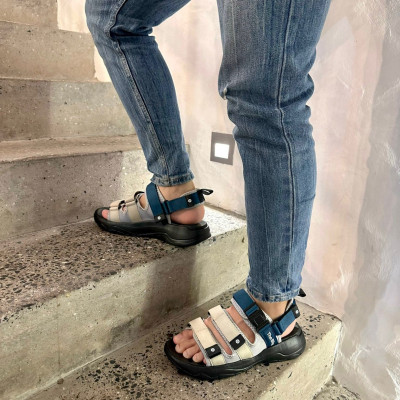 Giày Sandal Nam Nữ Unisex The BiLy Quai Ngang Dây Dù Đế IP Siêu Êm Nhẹ Màu Xanh Kem-BL08