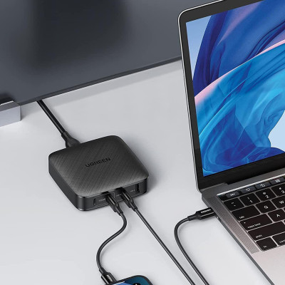 Ugreen UG70870CD226TK 100W Màu đen Bộ sạc nhanh điện thoại 3 cổng USB-C + 1 cổng USB -A hỗ trợ GaN chuẩn cắm nguồn EU - HÀNG CHÍNH HÃNG