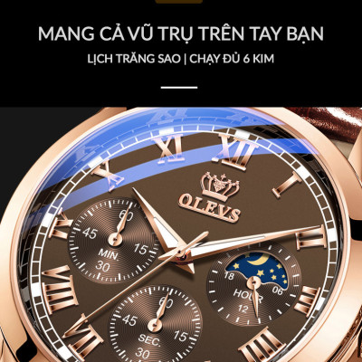 Đồng Hồ Nam OLEVS-2871 Phong Cách Doanh Nhân - Lịch Trăng Sao - Chạy Đủ 6 Kim - Hàng Chính Hãng