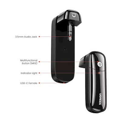 Ugreen UG80189CM324TK Bluetooth 5.0 10M 8 Hours Màu Đen Bộ phát BT Jack 3.5mm Audio hỗ trợ chuẩn APTX Low Latency cho Nintendo Switch - Lite - HÀNG CHÍNH HÃNG