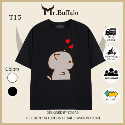 Áo thun cặp nam nữ tay lỡ Unisex form rộng có bigsize vải cotton T15T16- Mr.Buffalo