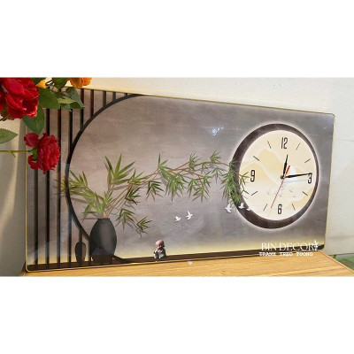 (ẢNH THẬT) Tranh đồng hồ tráng gương cành trúc tranh phòng khách quà tặng tân gia BINBIN