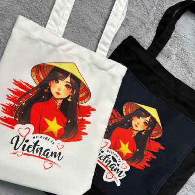 Túi canvas GIADO, túi vải bố, túi tote mẫu Việt Nam 3 miền Huế - Nhiều kích thước và màu sắc