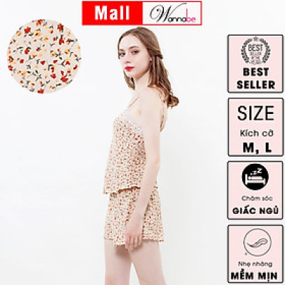 Đồ bộ mặc nhà WANNABE BSS95 đồ bộ quần sọt mặc với áo 2 dây lụa mango mềm mịn dạng ống ngang viền ren đơn giản dễ thương