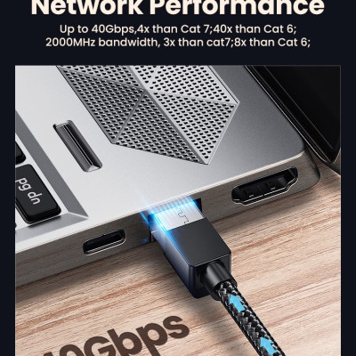 Cáp mạng Cat8 đúc sẵn bọc dù dài 10M Ugreen 30795 hàng chính hãng