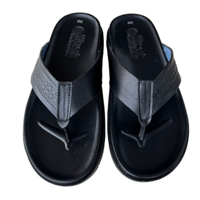 Dép  xỏ ngón nam da bò Trường Hải màu đen mặt đúc đế cao 2.5cm thời trang nam K146 