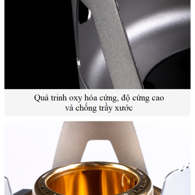 Bếp cồn dã ngoại, cắm trại, picnic SK063. Chất liệu hợp kim nhôm + đồng vàng. Nắp chữa cháy an toàn.