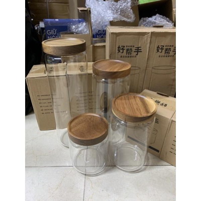 Lọ thủy tinh nắp gỗ Acacia Cao Cấp 4 cỡ