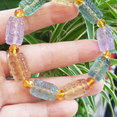 Vòng Tay nữ charm cao cấp Đá Fluorit tự nhiên đa sắc màu kiểu hạt 10mm phối tròn đẹp sang các Chị đeo xinh tay may mắn tài lộc cả năm ạ