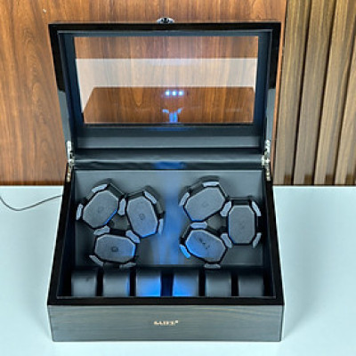 [BH 2 Năm Động Cơ] Hộp Đồng Hồ Cơ 6 Xoay + 6 Tĩnh SAIKE Vỏ Gỗ Sơn Vân Gỗ Mun Có Đèn Led