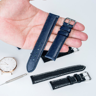 Dây đồng hồ nam da Saffiano Bụi Leather D112 - Da bò thật khâu tay thủ công cao cấp - Bảo Hành 12 tháng