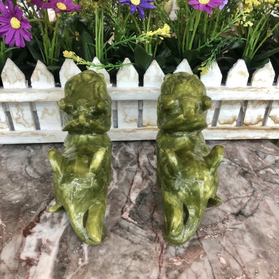 Cặp Tỳ Hưu phong thủy đá ngọc Ấn Độ - Dài 13 cm