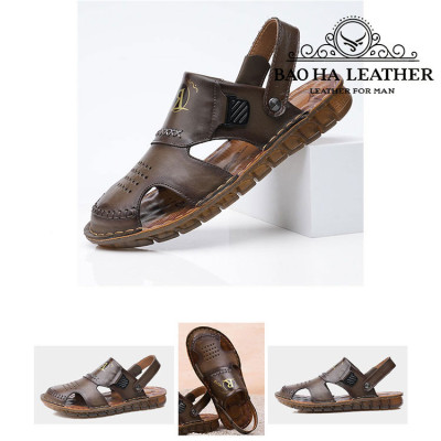 Dép bịt mũi nam da bò thật BHD6732 Giày sandal nam quai ngang