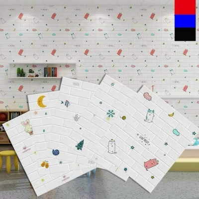 Bộ 5 Tấm Xốp Dán Tường 3D Hoạt Hình Trẻ Em Dễ Thương, Nhiều Hoạt Tiết Cute, Dày Dặn Chống Va Đập
